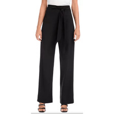 Karen Kane Belted Woven Trousers Black Tie Front Pants NWT