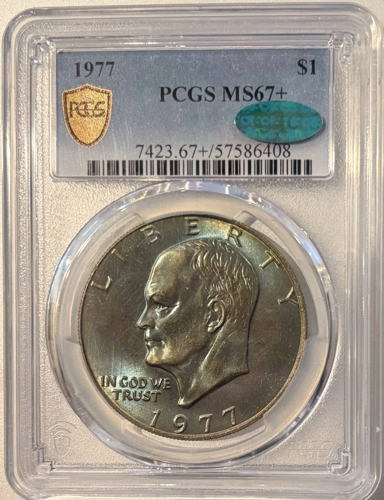 1977 P Dollar Eisenhower  PCGS MS-67+ CAC Approved Nicely Tones