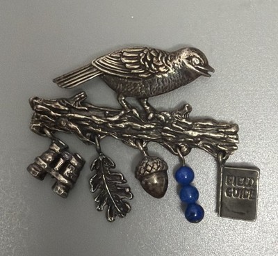THE NATURE COMPANY Vintage Sterling Silver Birdwatcher s Pin Brooch With Lapis