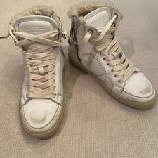 Zadig  Voltaire White Leather Sherpa Lined Sneakers Size 38