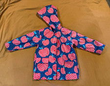 Hatley Girls Hooded Rain Coat Size 4 Blue Pink White Polka Dot Snap
