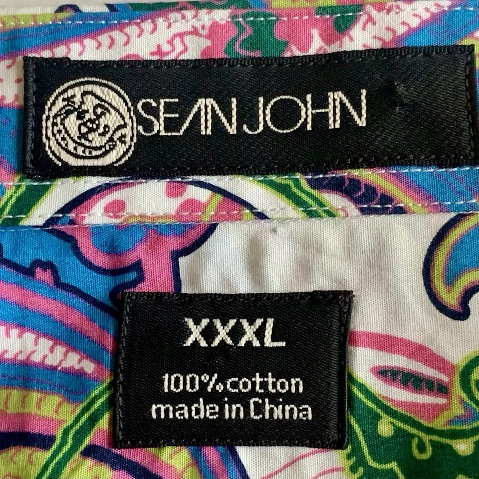 Camisa Sean John Multicolor Paisley Floral Manga Larga Algodón Abotonada XXXL Foto 4 de 4