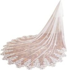 EllieWely Long Cathedral Length 2 Tier Sequin Lace Wedding Bridal Veil Medium