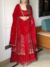 New Stylish Red Crunchy Silk Top Lehenga With Dupatta For Women Function Wear