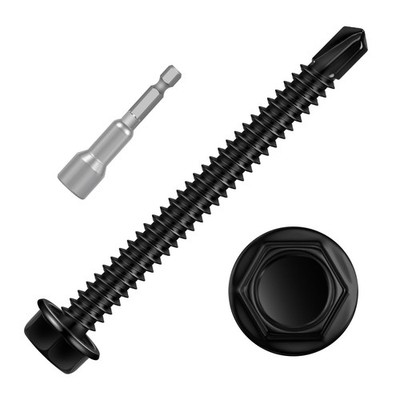 50 PCS Black #12x21/2 Inch 410 SS Flanged Hex Washer Head Self Drill Screw