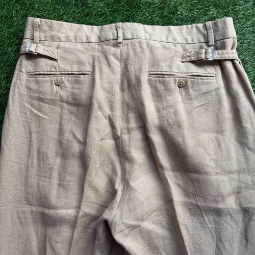 VTG 90s Polo Ralph Lauren 100% Linen Dress Pants Pleated Cuffed Mens 33x32 Beige image 9