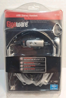 GIGAWARE Wrap Around Premium USB Stereo Headphones w Preset EQ & Mic 43-122 New 