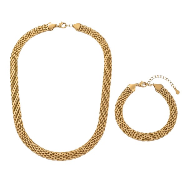 Schmuckset Damen Gold Halskette Edelstahl Armband Damenschmuck Kette Modern-image