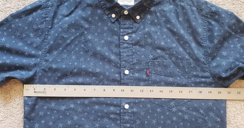 Levis Blue Button Up Star Print Short Sleeve Shirt Casual Summer Mens Medium - Picture 9 of 12