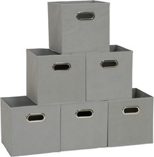 841 Foldable Fabric Storage Bins  Set Of 6 Cubby Cubes With Handles  Gray