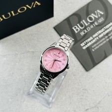 Bulova Sutton 96P249 Women's Pink Diamond Dial Stainless Steel Quartz Watch 28mm