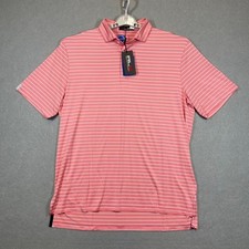 RLX Ralph Lauren Polo Shirt Mens Large Salmon Pink White Striped Golf Wicking