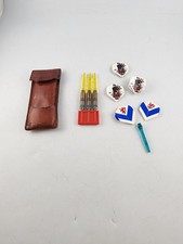 Accudart Brass Steel Tip Dart Leather Case With Shafts And Flights Vintage