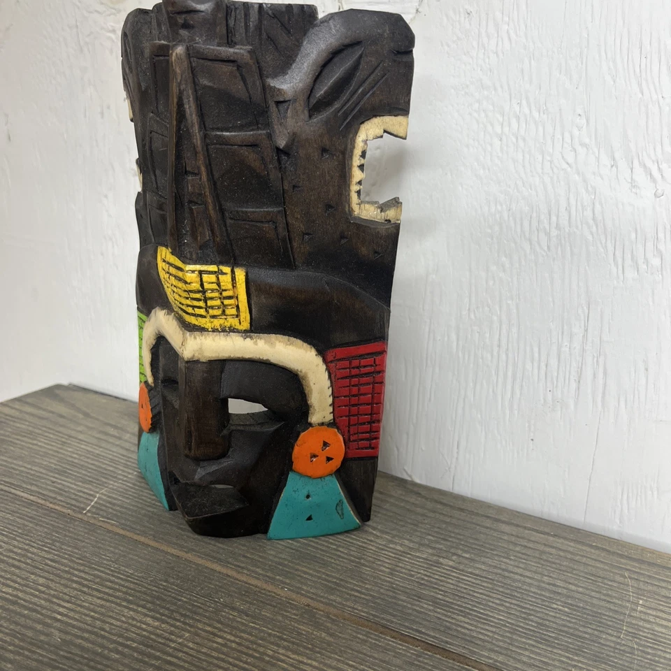 Mayan Warrior Serpent Mask Handcarved Wood Wall Decor 8" Tall - Image 3 of 4