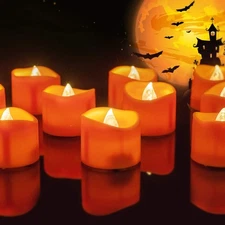 Homemory Halloween 12 Pack Orange Tea Light Candles, Battery Operated LED Tealig