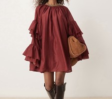 Elegant Wine color Ruffle Sleeve Mini Dress.size 2