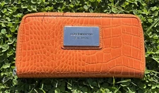 Liz Claiborne Wallet Womens Orange Zip Around Croc Embossed Clutch Organizer