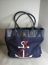 Vtg Tommy Hilfiger Navy Blue Canvas Tote Bag Anchor Preppy Nautical 90s Y2K