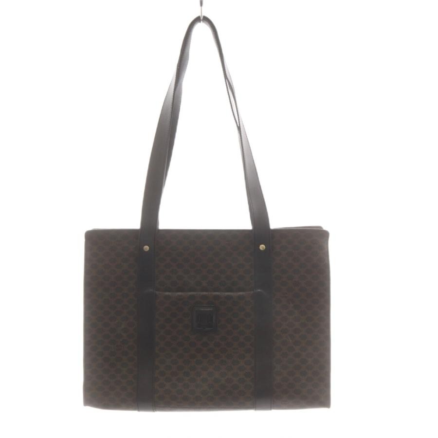 Celine Macadam Pattern Tote Shoulder Bag Brown Black Leather PVC