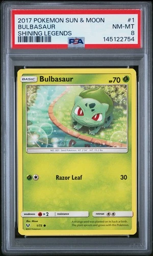 2017 POKEMON SUN & MOON SHINING LEGENDS #1 BULBASAUR PSA 8