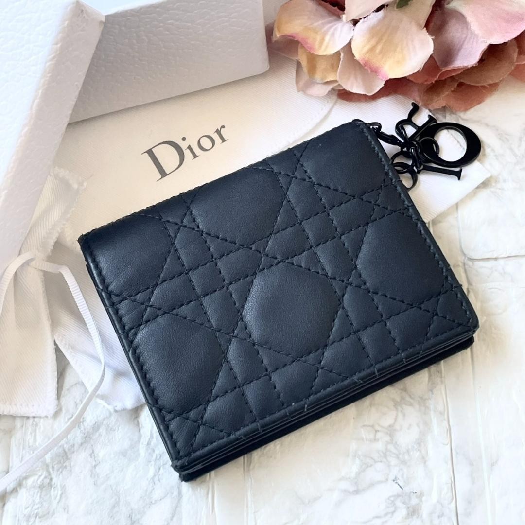 Dior Matte Black Gardenia Folding Wallet Authentic Preowned Durable