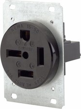 Leviton 50 Amp, 250 Volt, Flush Mounting Receptacle, Straight Blade, Black