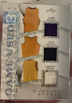 2025 Leaf The Game Used Kobe Bryant Luka Doncic Lebron James TRIPLE PATCH 9/10