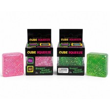 Cube Squeeze Glitter Squishy Fidget Sensory Toys Pink Green 2 Pack Bundle NEW