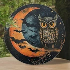 Vintage Halloween Owl Tin Metal Signs Home Décor Round Sign with Full Moon, Bat