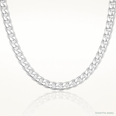 Sterling Silver RH-Plated 8.25mm D/C Flat Anchor Curb Chain Necklace 22''-24''