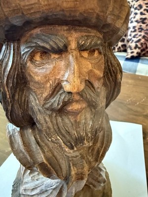 Vntg Hand Carved Wood Bust Man Statue Figurine Don Quixote of Spain Folk Art