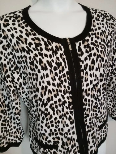 WHBM White House Black Market Womens XL Leopard Print Cardigan Sweater Full Zip 