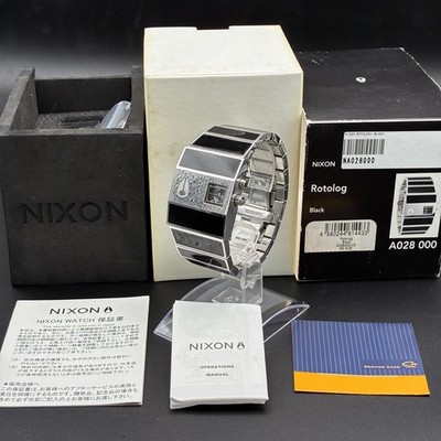 NIXON Rotolog Black Digital Watch Square Steel Band Box Manual Links complete