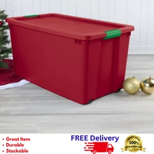 Sterilite 45 Gallon Wheeled Latch Tote XL Plastic Storage Bin Lid Red New