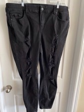 Torrid Bombshell Skinny Distressed Black Denim Jeans, Women  s Size 22T
