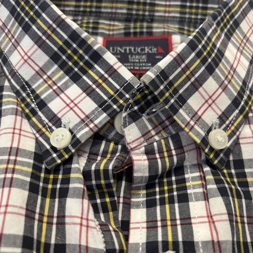Camisa UNTUCKit Para Hombre Grande A Cuadros Blanca Negra Calce Ajustado Manga Larga 100% Algodón - Imagen 3 de 8