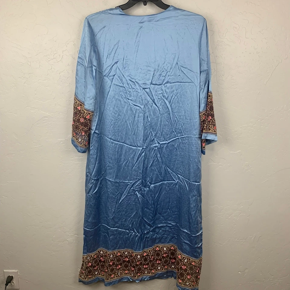 Vestido Cabernet Couture Seda Caftán Mujer Grande Azul Bordado Borla Cremallera Foto 2 de 4