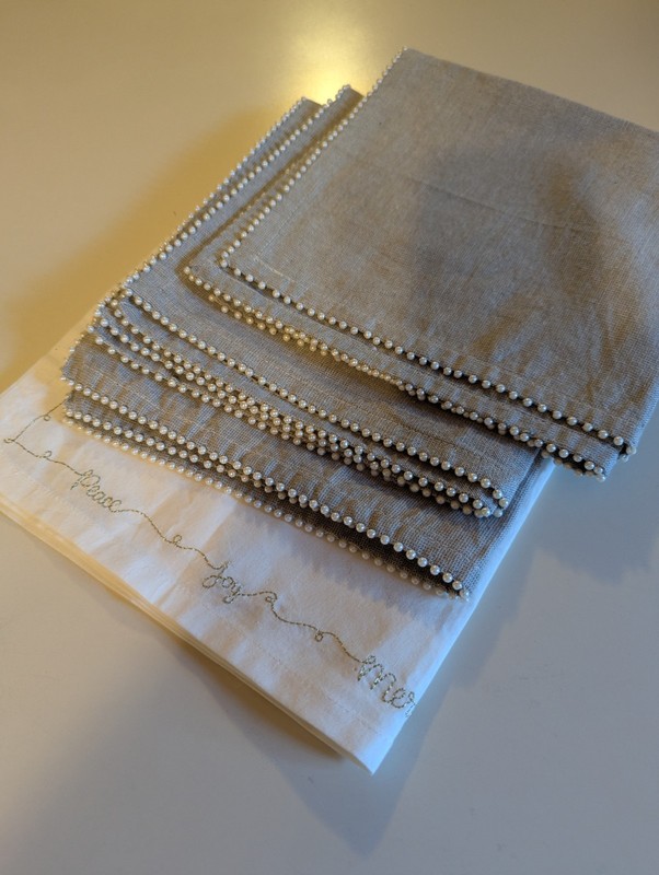 New Pearl Trim Napkins Elegant Silver Embroidery Tabletop