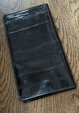 Women  s Eelskin Leather Wallet Organizer, Black Bi Fold, New Flawless.