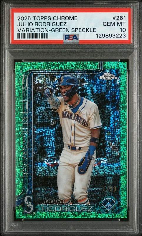 2025 TOPPS CHROME VARIATION-GREEN SPECKLE #261 JULIO RODRIGUEZ 10/99 PSA 10