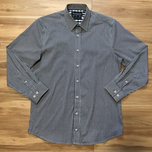 Nick Graham Button Shirt Medium 15-15.5 Black White Check Stretch ...