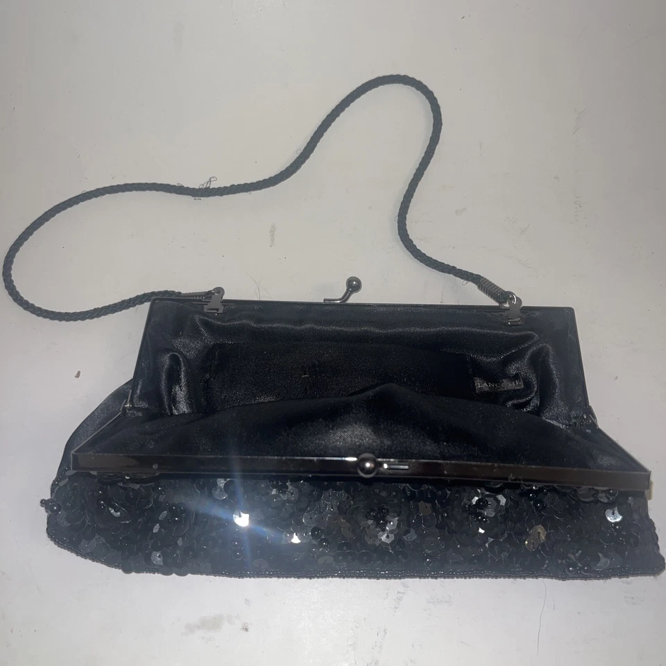 Bolso de Maquillaje Lancome Paris Vintage Lentejuelas Negras Cierre a Presión Foto 3 de 4