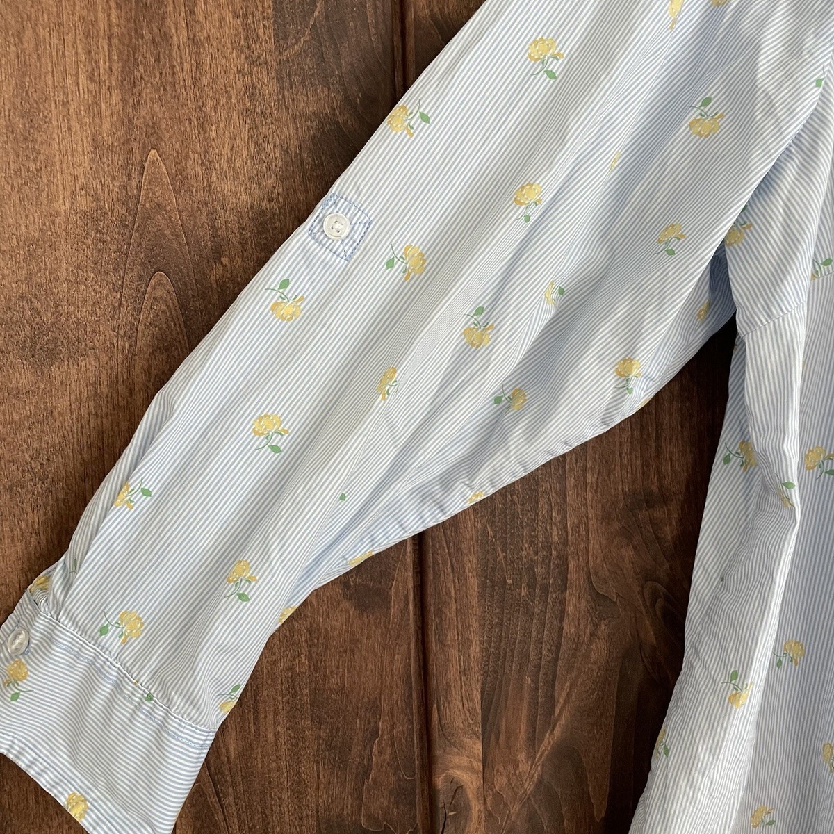 Karen Scott Top Womens 2X Floral Blue Stripe Button Down
