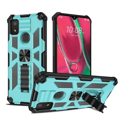 For Cricket Icon 4 Phone Case Kickstand Shockproof Phone Cover w/ Tempered Glass
