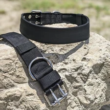 HEAVY DUTY DOUBLE PRONG BLACK NYLON DOG COLLAR PADDED WATERPROOF -  2" FREE SHIP