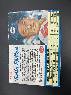 1962 Post Baseball Card #39 Bubba Phillips-Cleveland Indians