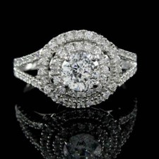 Dazzling Double Halo Engagement Handmade Ring With White Simulated Sapphires