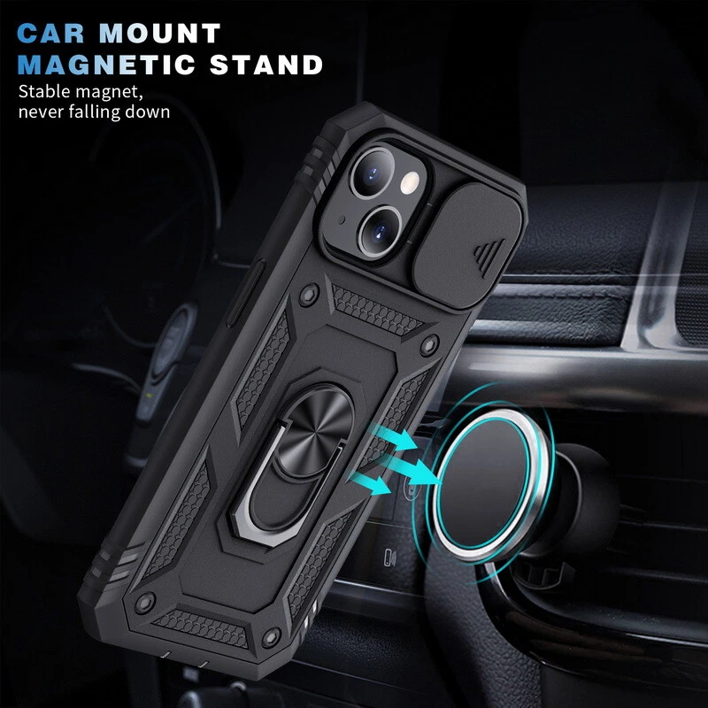 Case For iPhone 16 15 Pro Max 14 13 12 Slide Camera ShockProof Ring Holder Cover - Image 2 of 4