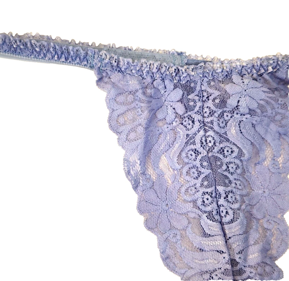 ESCANTE Azul Claro Floral Elástico Encaje Tanga Lencería Bragas Talla L Nuevo con Etiquetas Foto 3 de 4