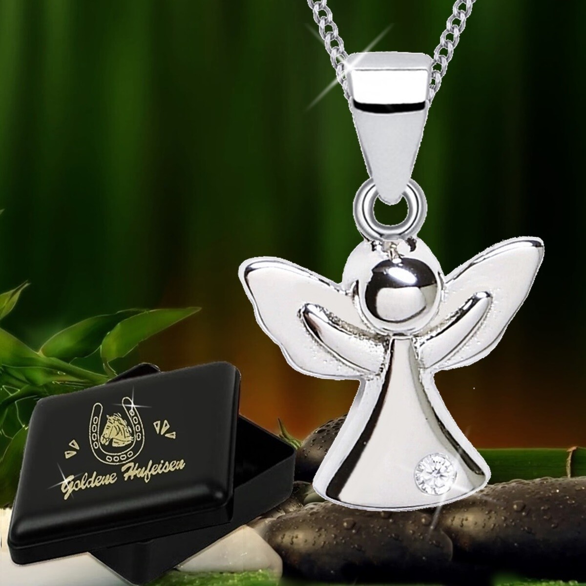 Zirkonia Schutz-Engel Anhänger Hals-kette 925 Sterling Silber Schmuck Set